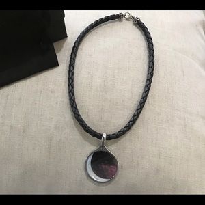 Honora abalone and Mother of Pearl pendant on black leather cord